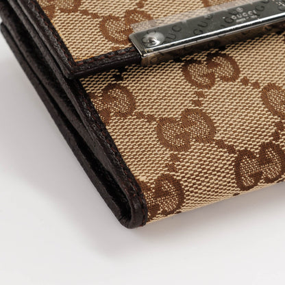 Gucci Monogram Textured Calfskin Metal Bar French Flap Wallet Beige Ebony Cocoa 5 of 9