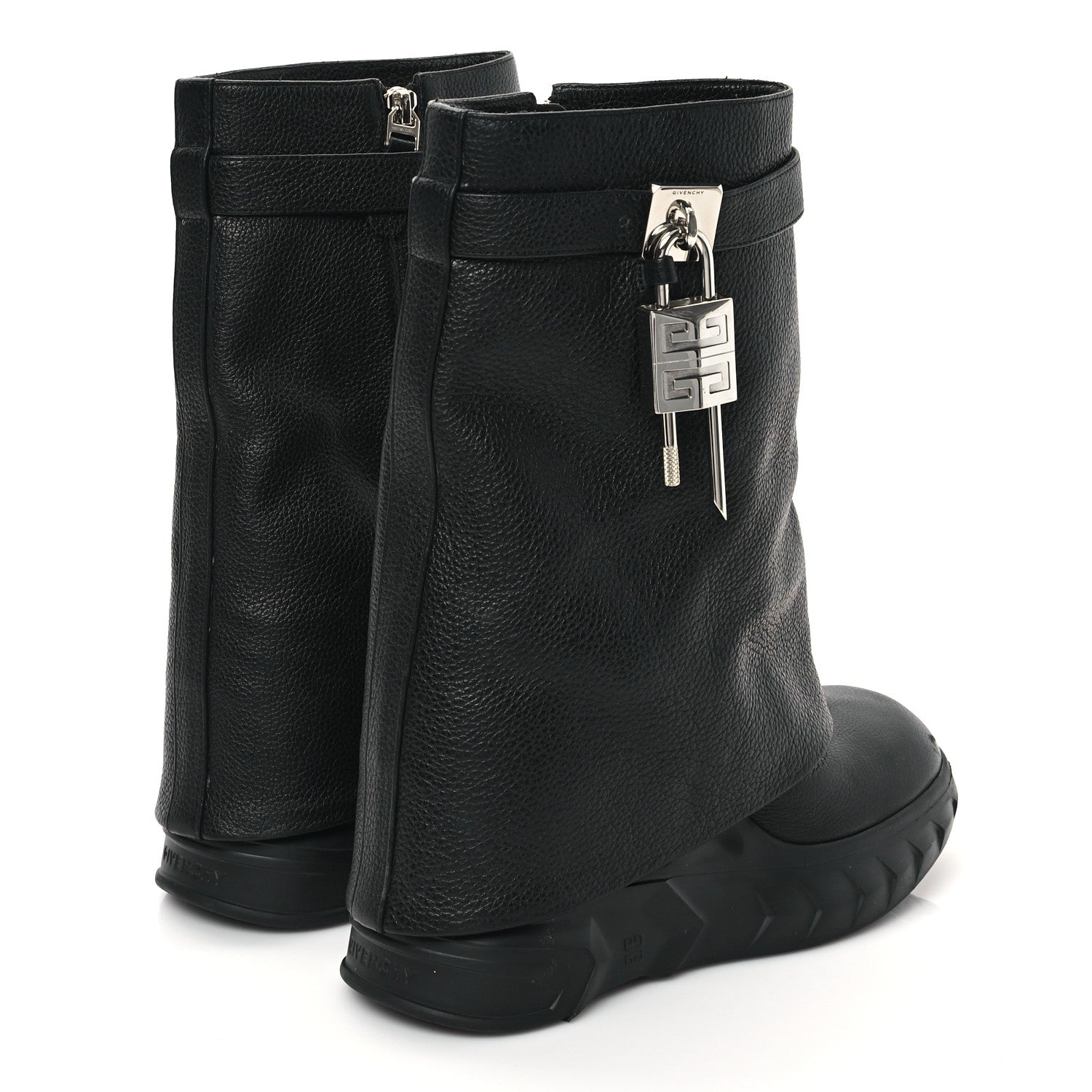 Givenchy Grained Calfskin Shark Lock Biker Ankle Boots 39 Black 4 of 8