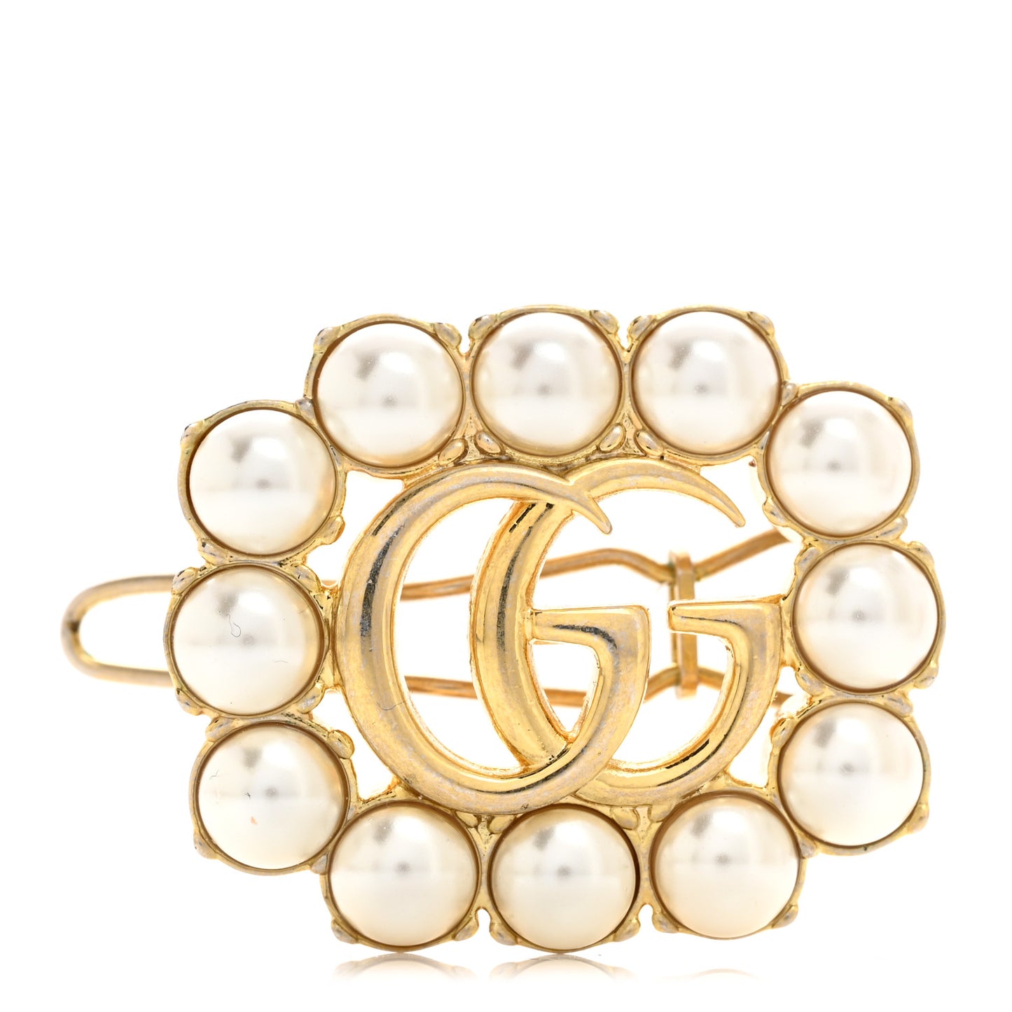 Metal Pearl Double G Brooch Aged Gold