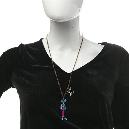 Louis Vuitton Lacquered Metal LV Friends Pendant Necklace Aged Gold Blue Pink 2 of 7