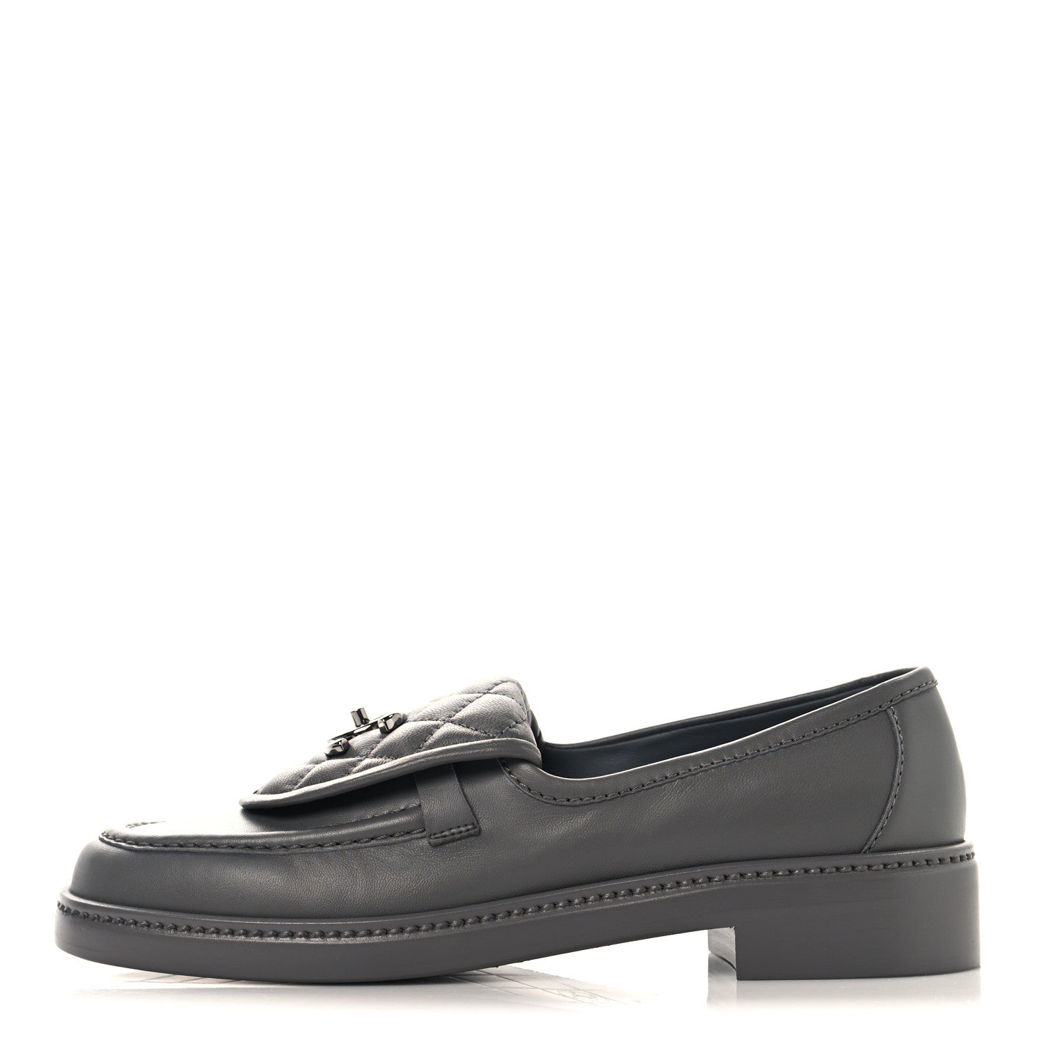 Chanel Lambskin Quilted CC Turnlock Loafers 37.5 Dark Grey 1 of 10
