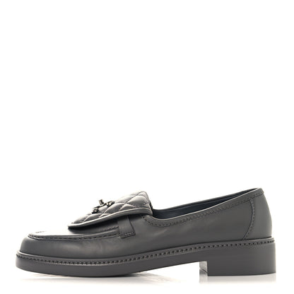 Chanel Lambskin Quilted CC Turnlock Loafers 37.5 Dark Grey 1 of 10