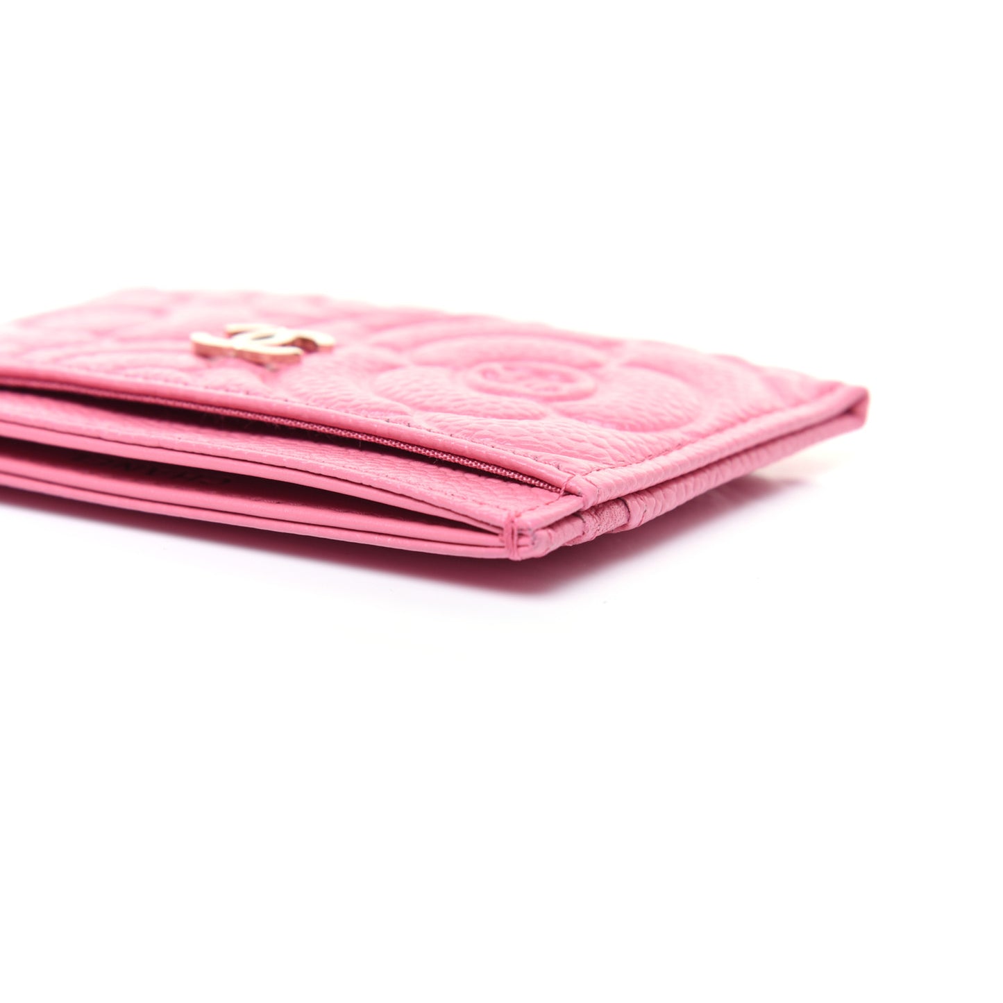Caviar Camellia Embossed Card Holder Pink
