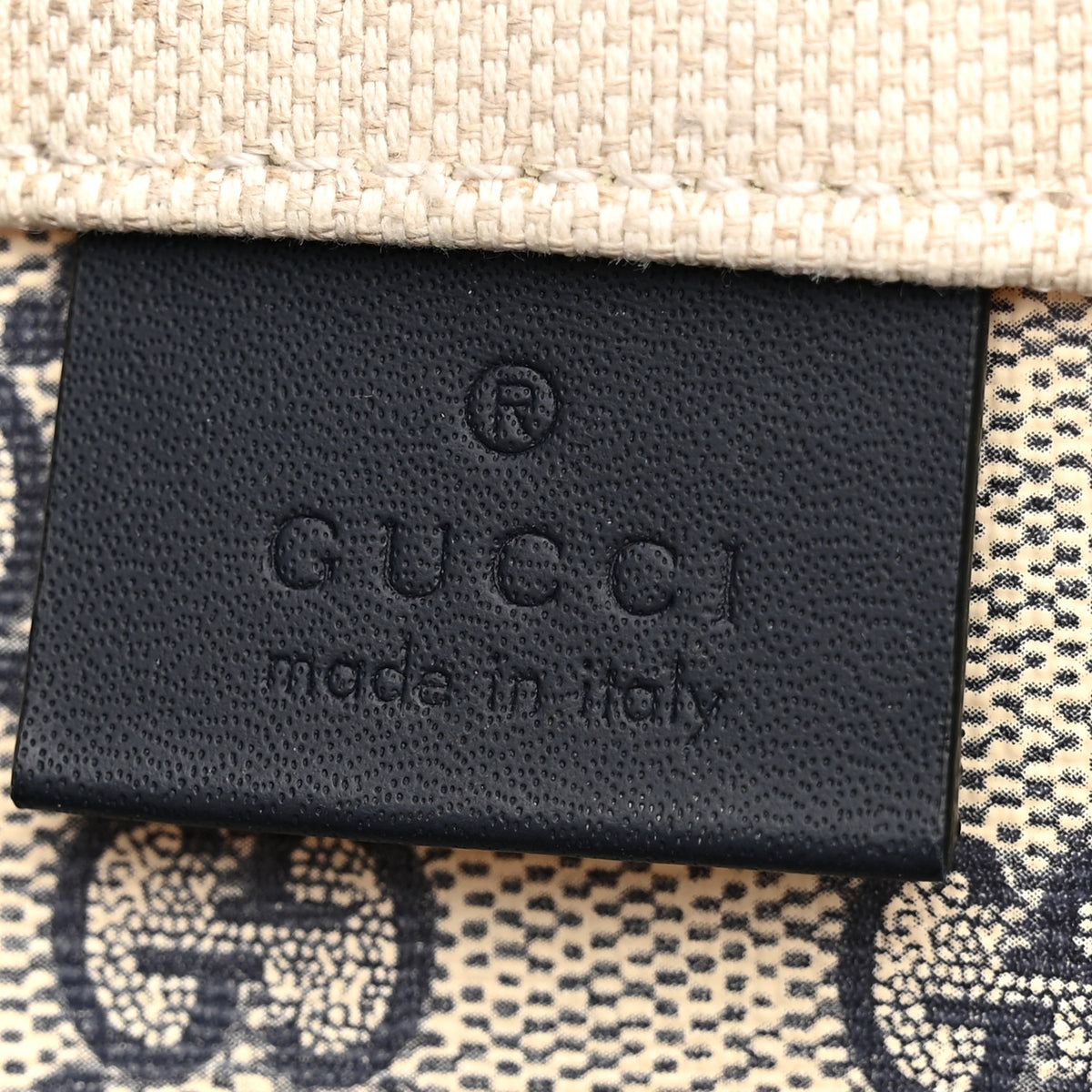 Gucci Canvas Calfskin Logo Print Medium Tote Bag Navy 7 of 12