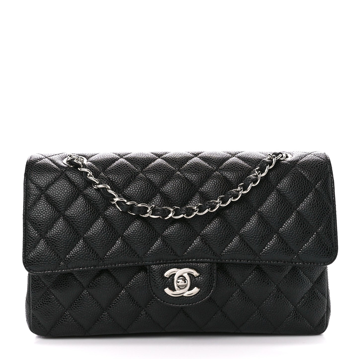 Caviar Quilted Medium Double Flap Black