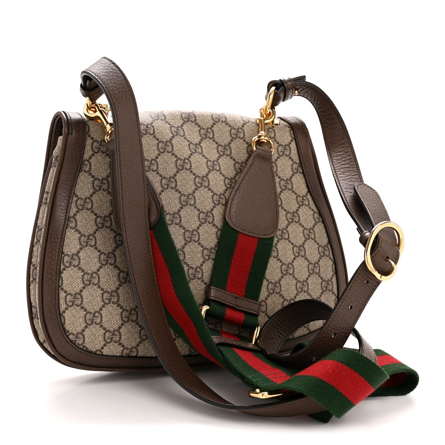 Gucci GG Supreme Monogram Textured Dollar Calfskin Web Medium Blondie Top Handle Shoulder Flap Bag Beige Ebony New Acero 3 of 12