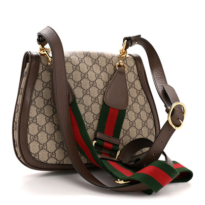 Gucci GG Supreme Monogram Textured Dollar Calfskin Web Medium Blondie Top Handle Shoulder Flap Bag Beige Ebony New Acero 3 of 12