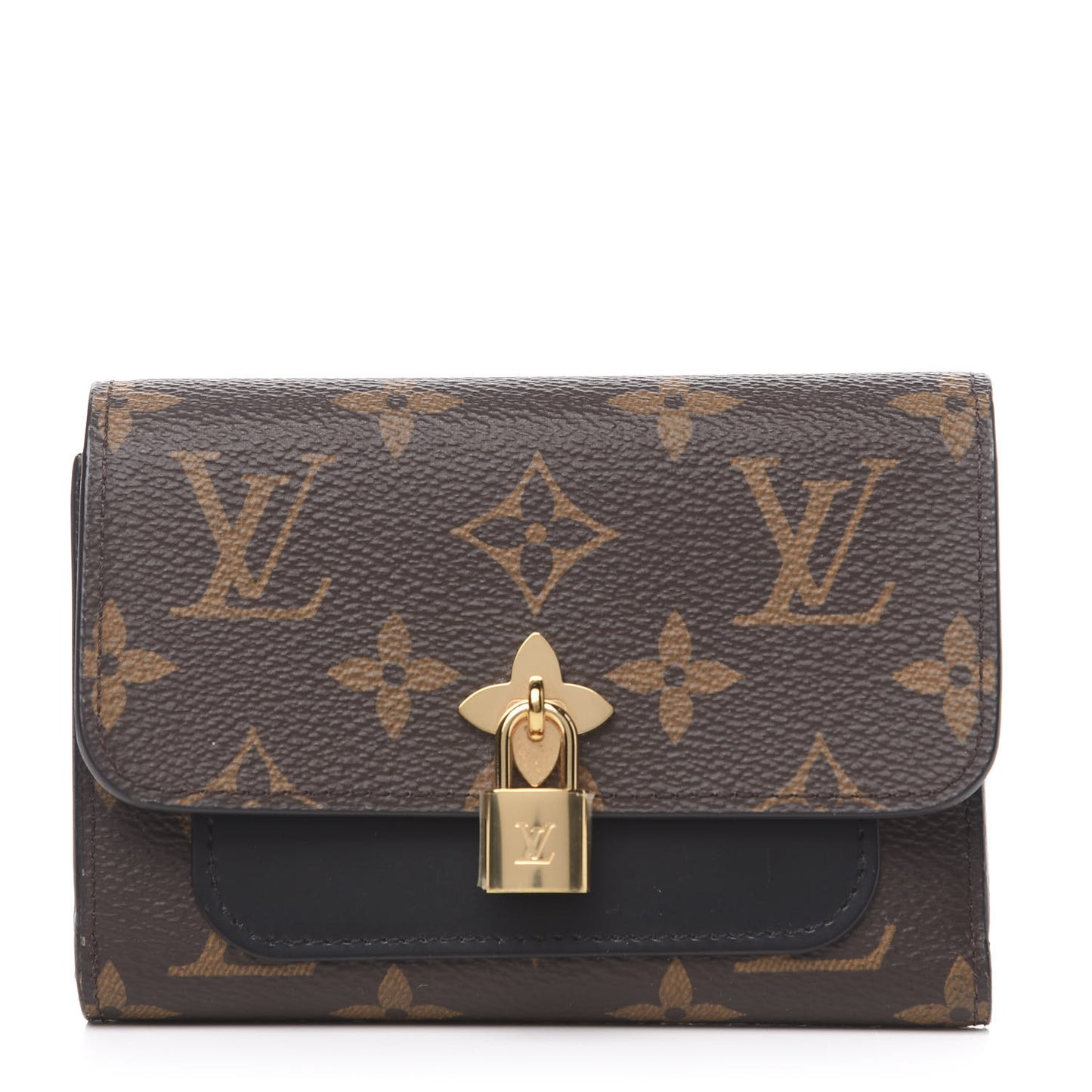 Monogram Flower Lock Compact Wallet Black