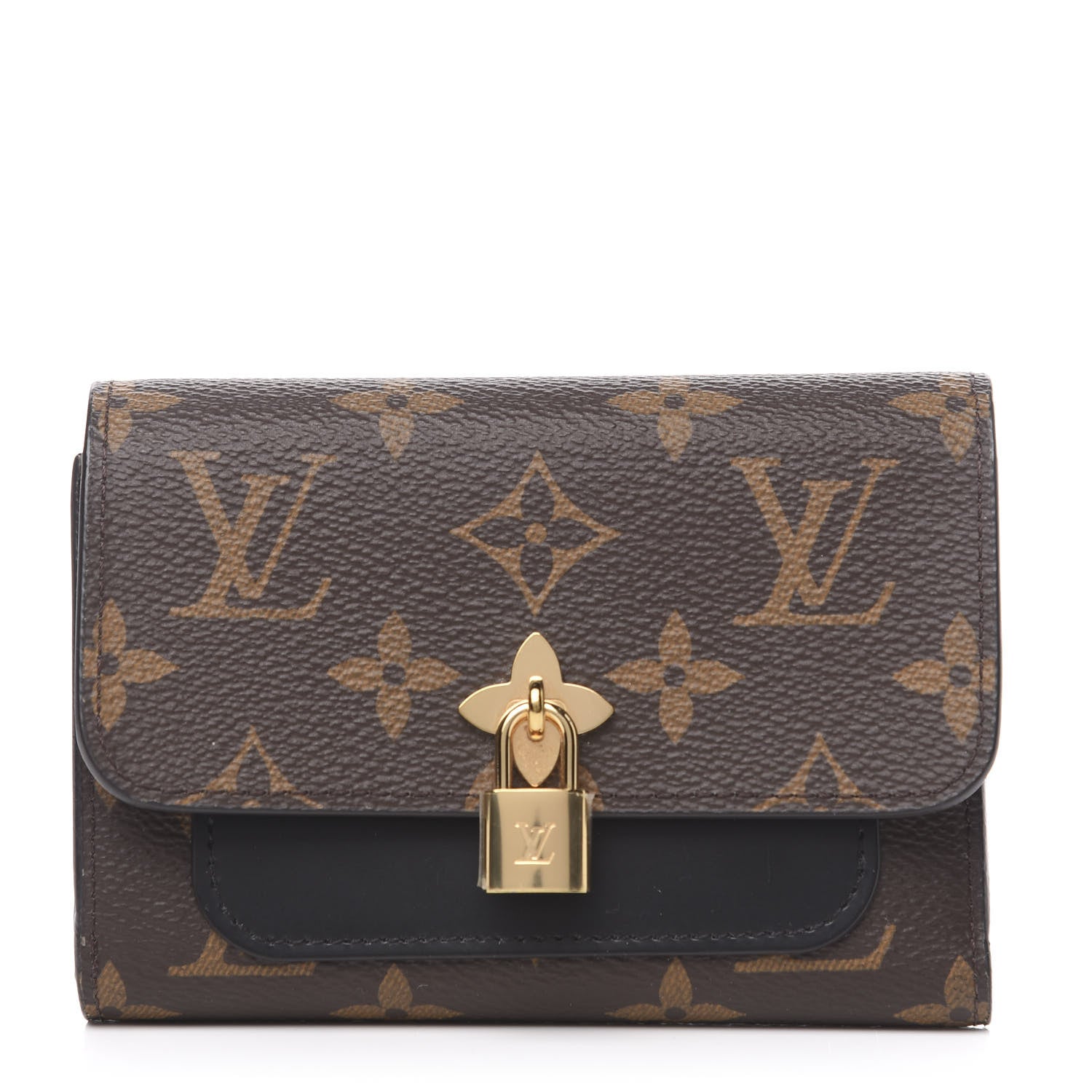 Louis Vuitton Monogram Flower Lock Compact Wallet Black 1 of 10