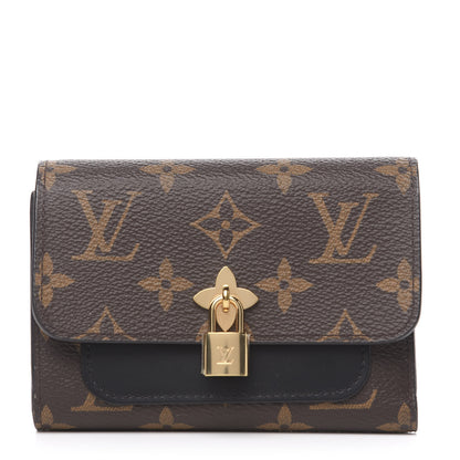 Louis Vuitton Monogram Flower Lock Compact Wallet Black 1 of 10