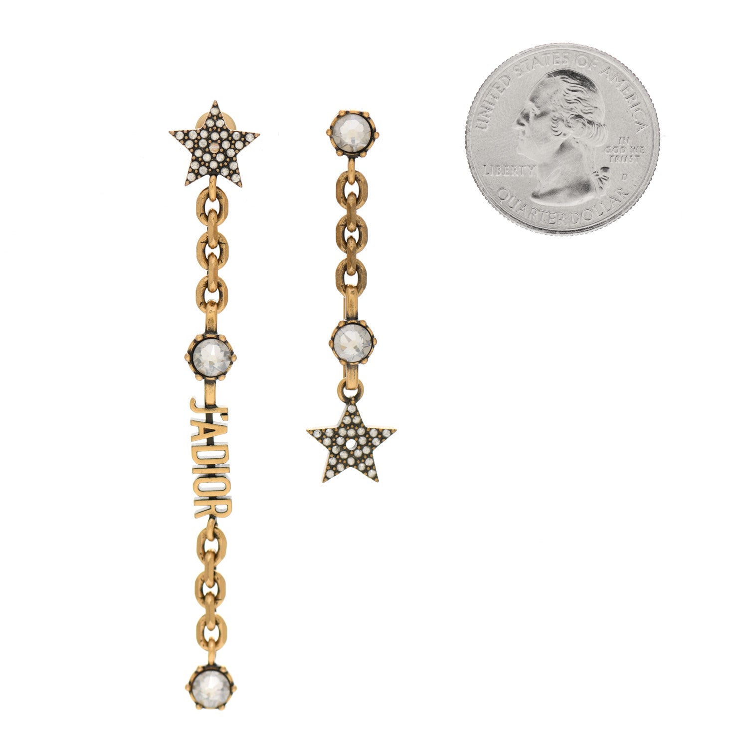 Christian Dior Metal Crystal Star J'adior Drop Earrings Antique Gold 2 of 4