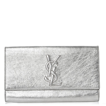 Saint Laurent Metallic Calfskin Large Belle De Jour Clutch Silver Gold 1 of 12