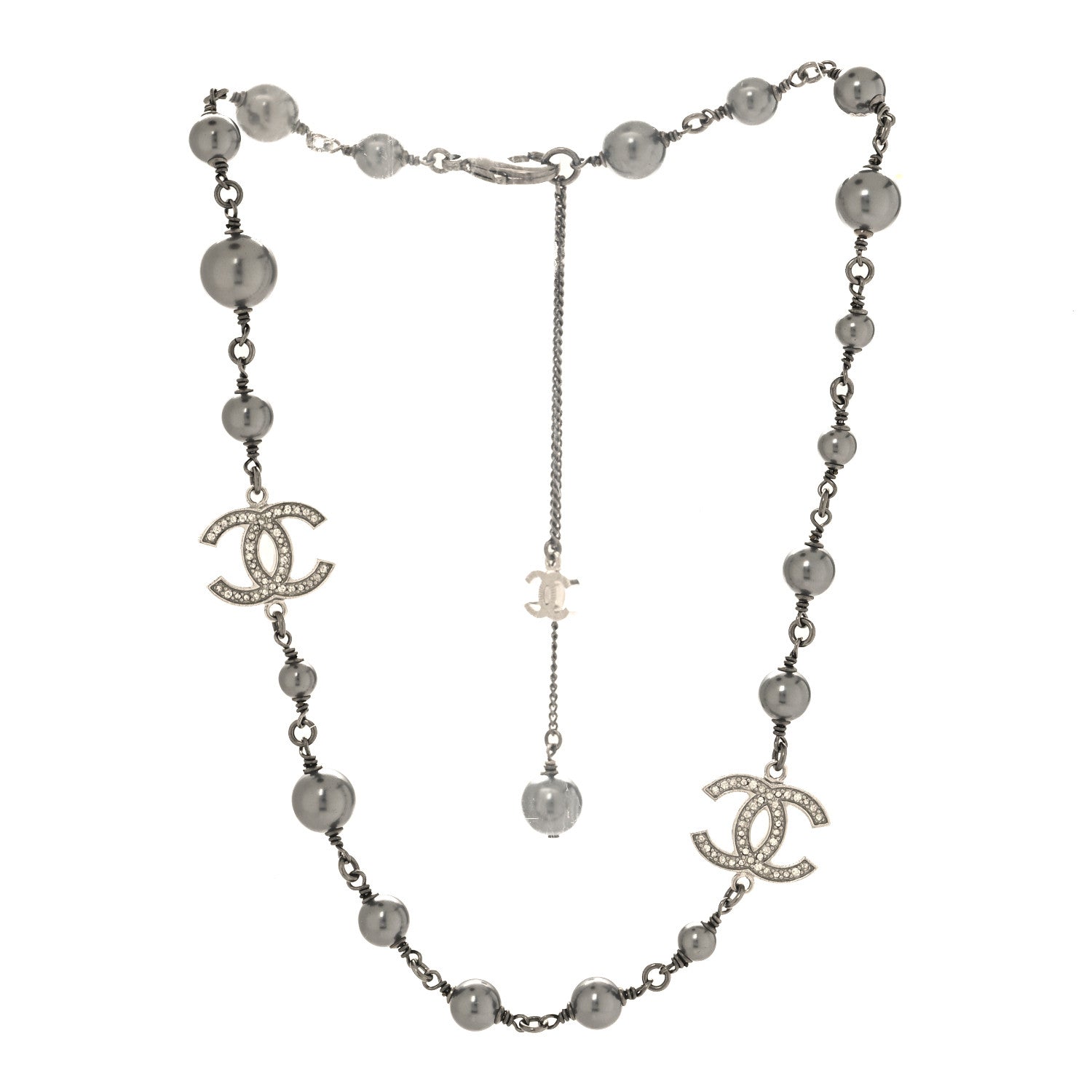 Chanel Ruthenium Pearl Crystal CC Choker Necklace Black 3 of 4