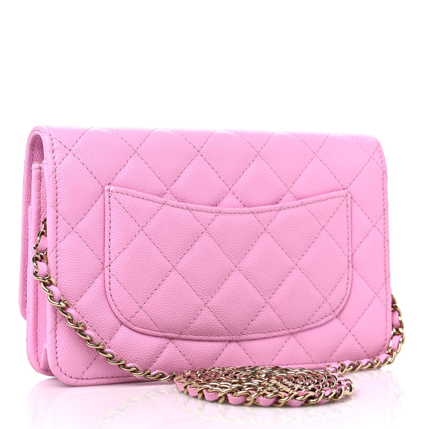 Chanel Caviar Quilted Perforated Metal CC Wallet On Chain WOC Lilac Light Green 2 of 10