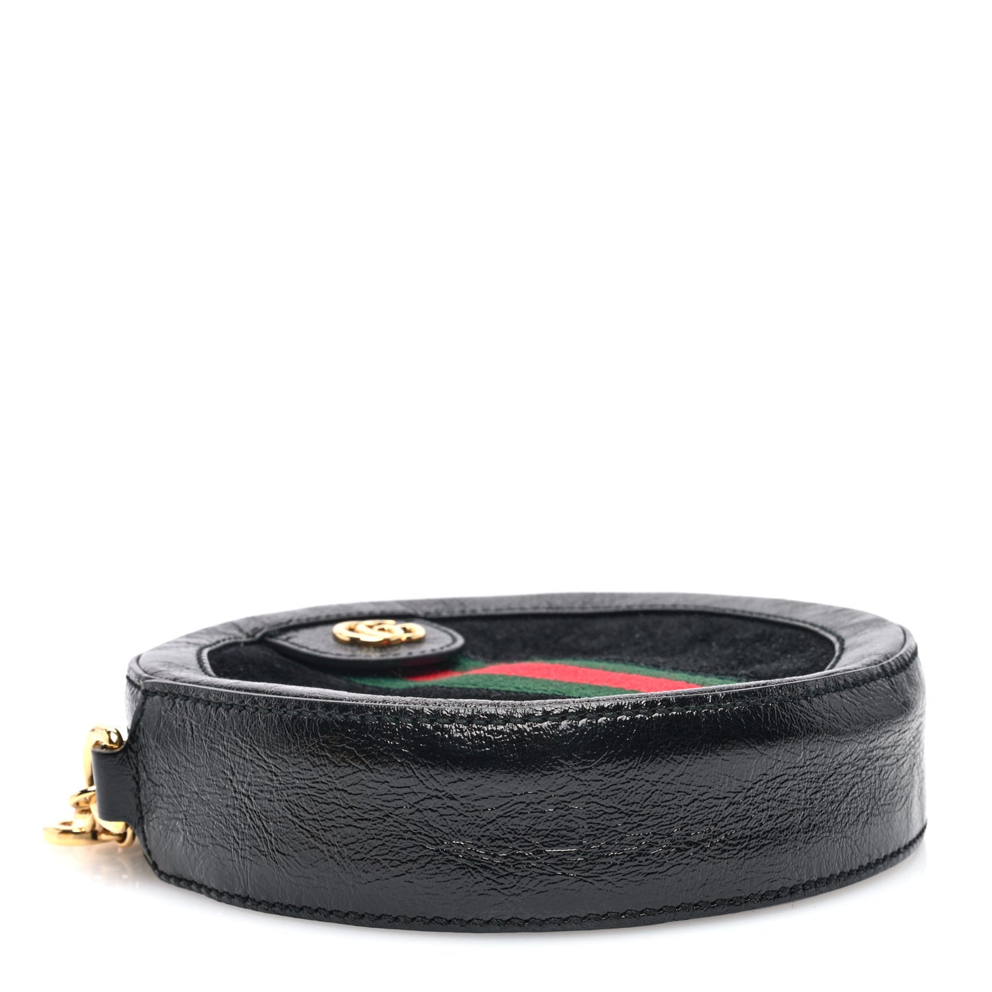 Suede Patent Web Mini Ophidia Round Shoulder Bag Black