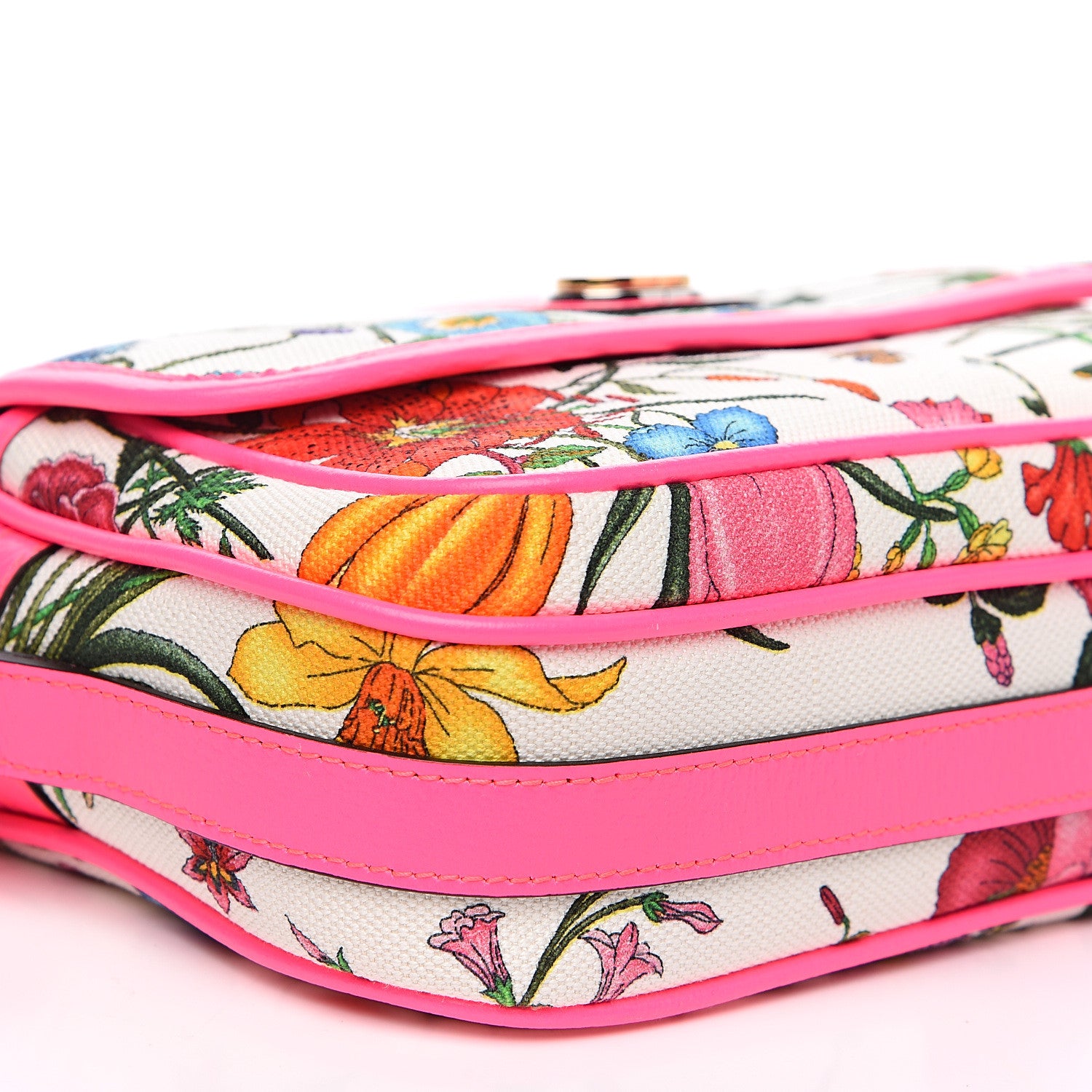 Gucci Canvas Flora Floral Shoulder Bag White Fuchsia Fluo 7 of 8