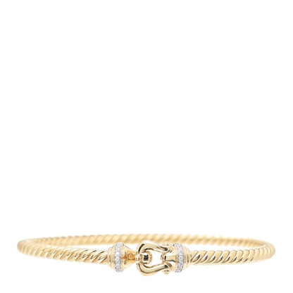 David Yurman 18K Yellow Gold Diamond 3.5mm Cable Buckle Bracelet 1 of 6