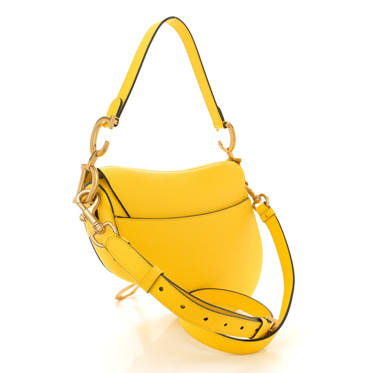 Christian Dior Grained Calfskin Saddle Bag With Strap Yellow