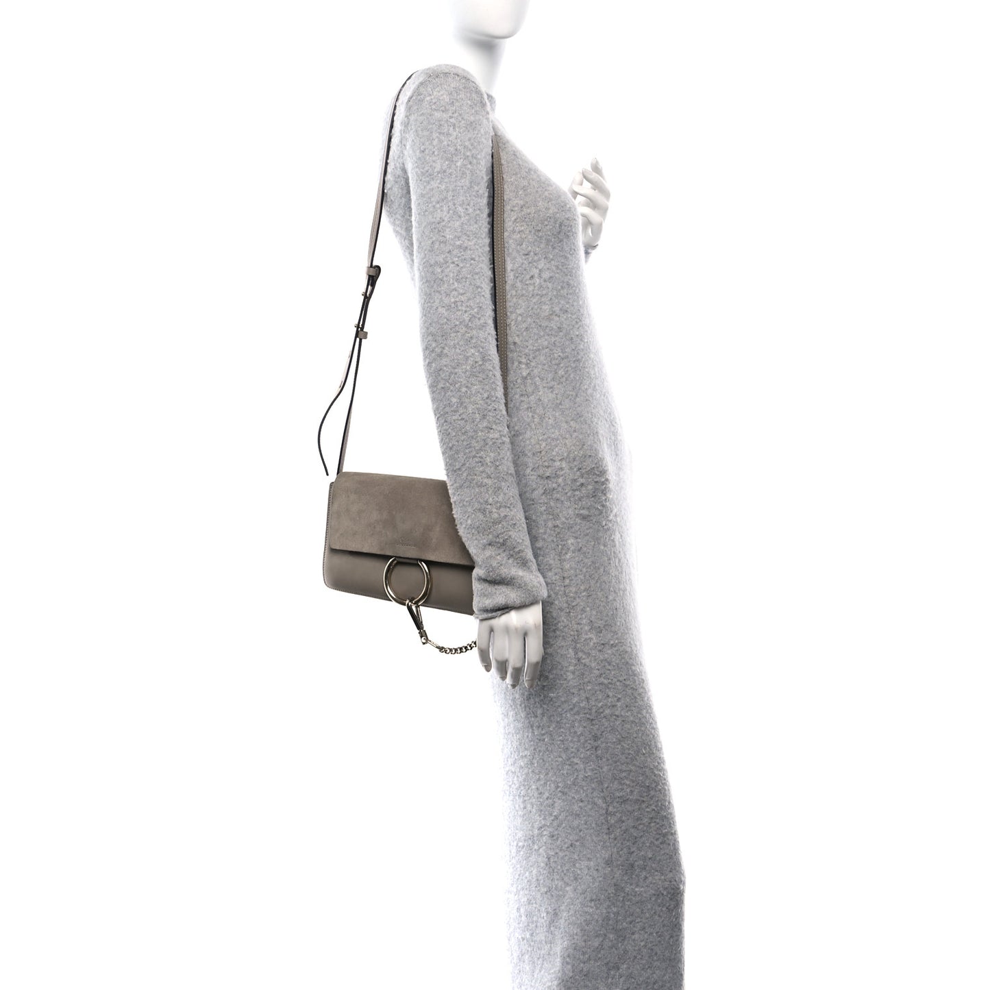 Suede Calfskin Small Faye Shoulder Bag Motty Grey