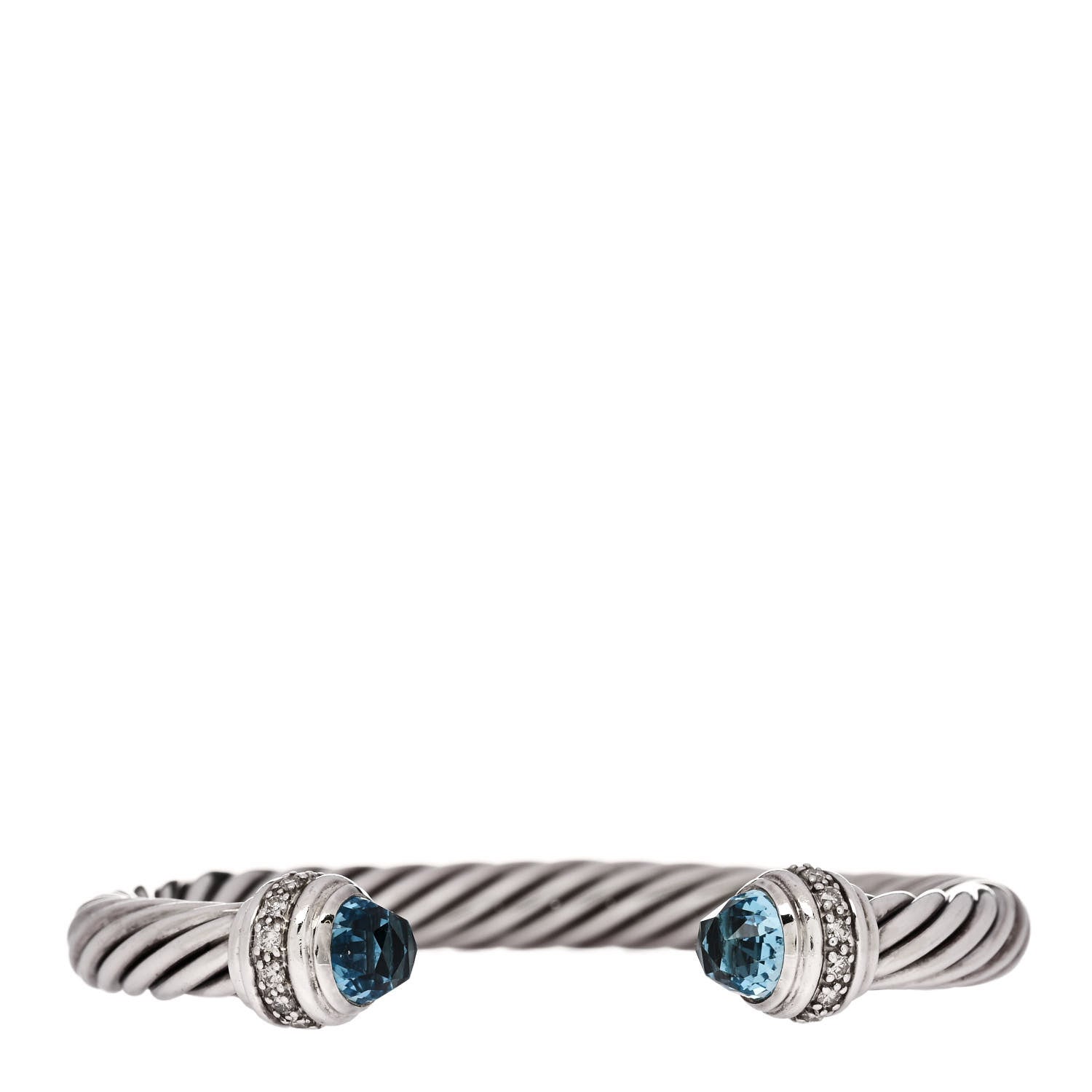 David Yurman Sterling Silver Blue Topaz Diamond 7mm Cable Classics Bracelet 1 of 3