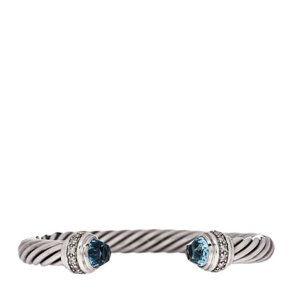 David Yurman Sterling Silver Blue Topaz Diamond 7mm Cable Classics Bracelet 1 of 3