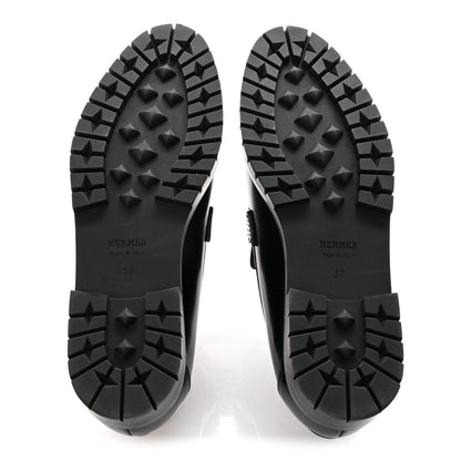 Hermes Glazed Calfskin Womens Faubourg Loafers 37 Black 6 of 9