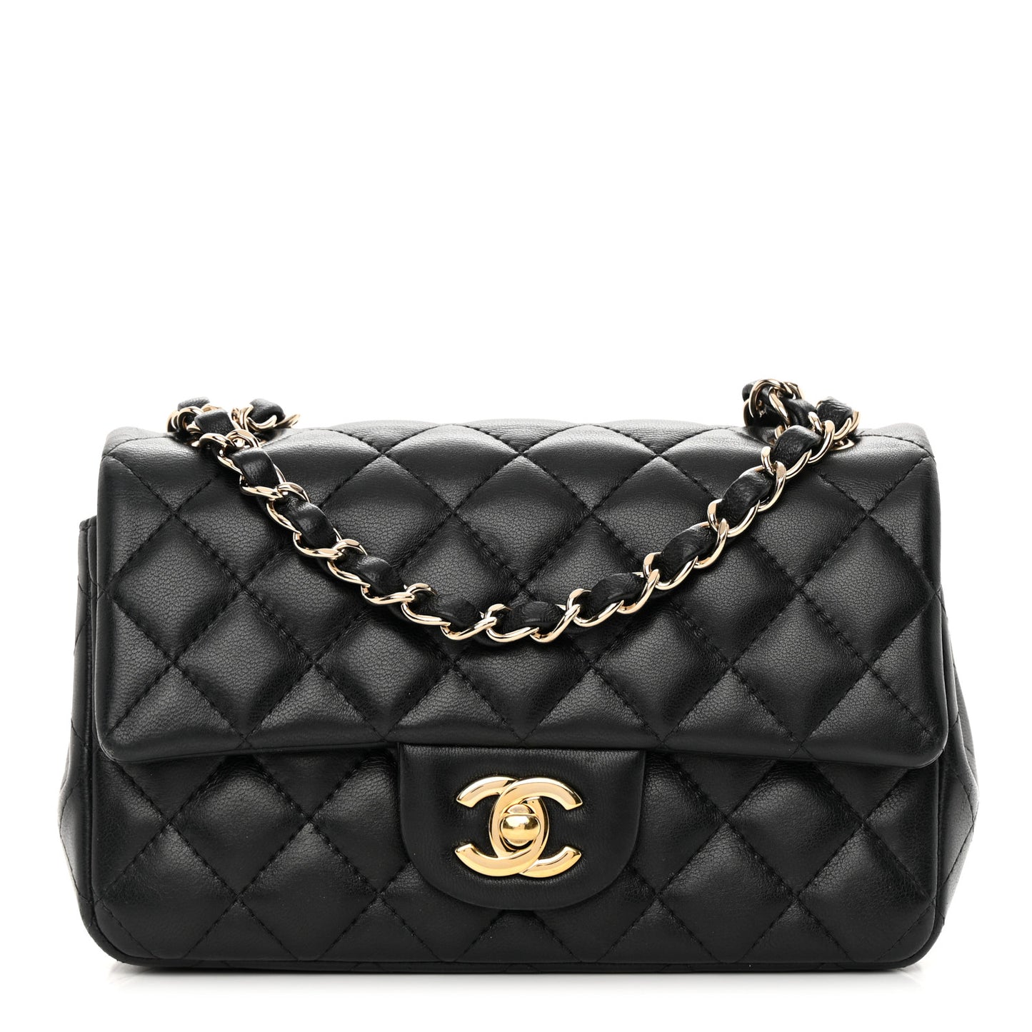 Lambskin Quilted Mini Rectangular Flap Black