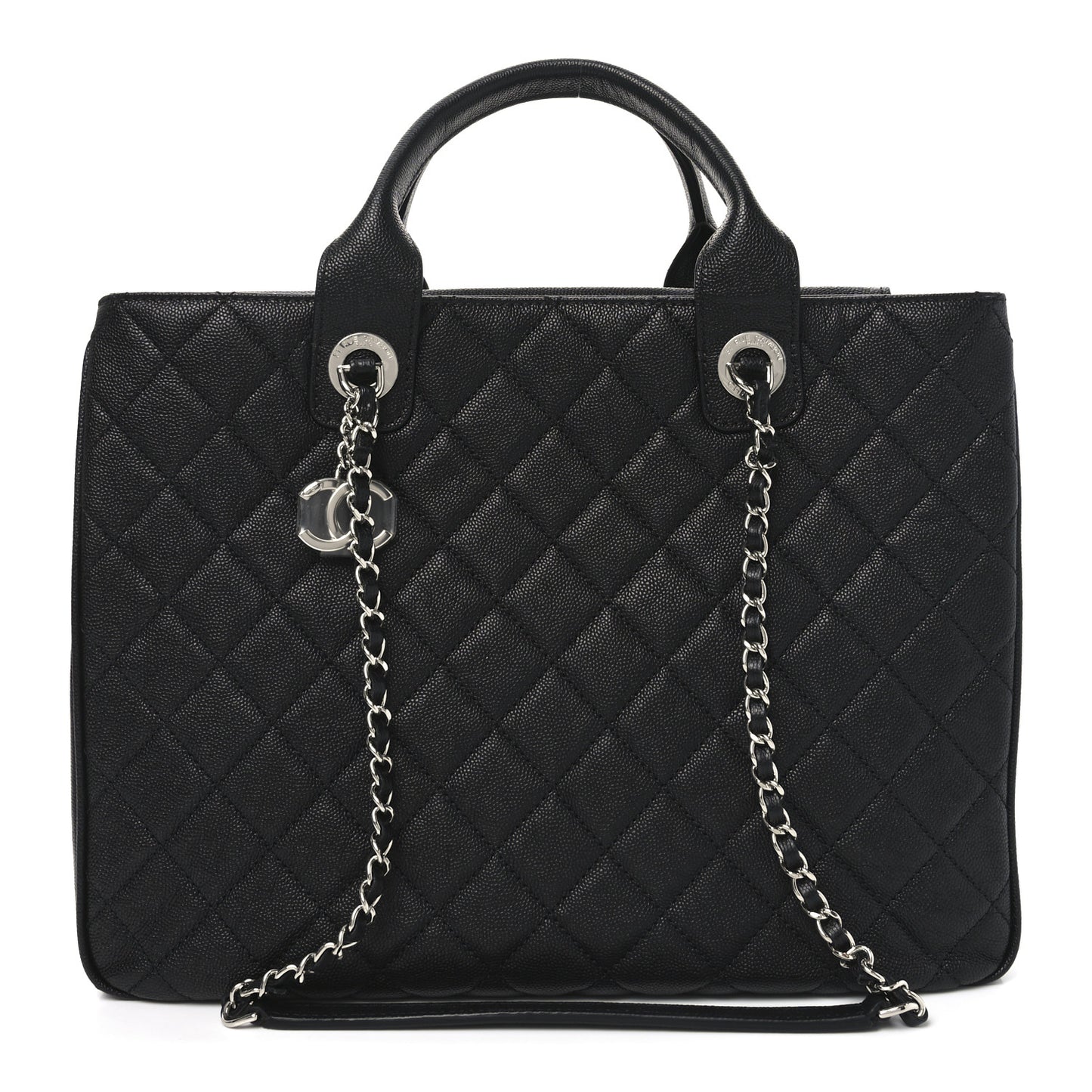 Caviar Quilted Large Urban Companion Top Handle Shopping Tote Black
