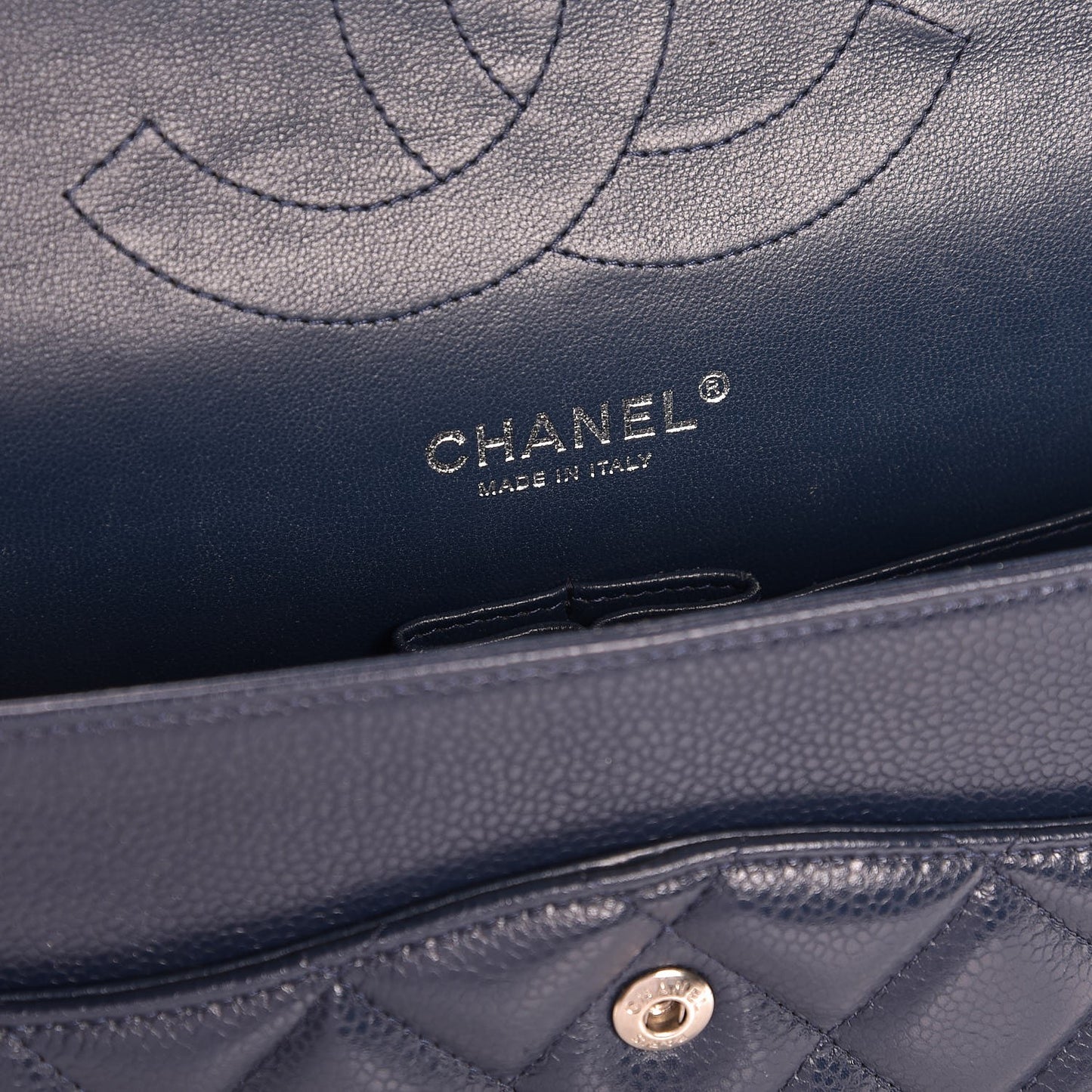 Caviar Quilted Jumbo Double Flap Navy Blue