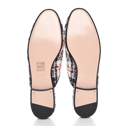 Gucci Tweed Check Womens Princetown Slippers 37 Gardenia Ink Blue Agata 5 of 9