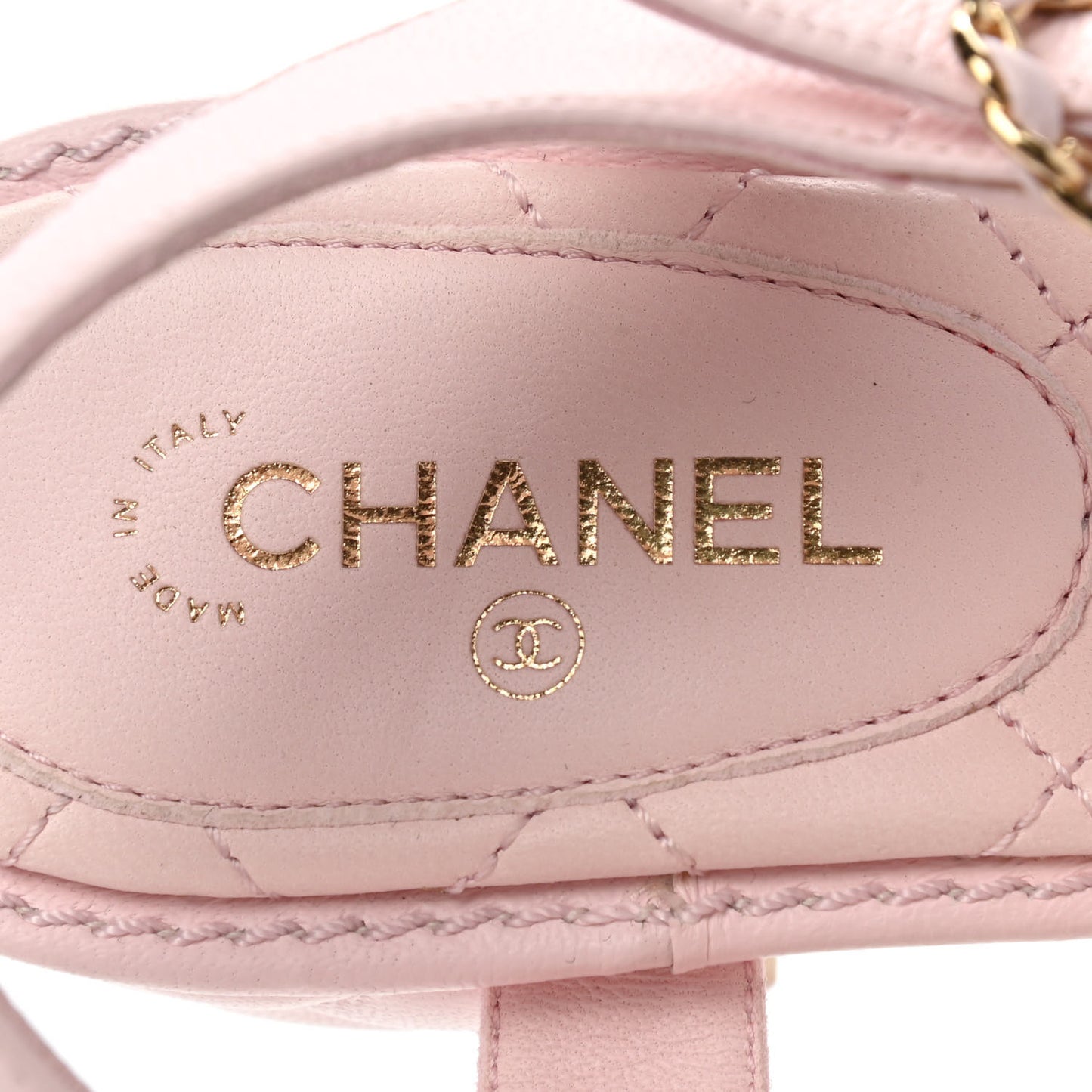 Lambskin Chain CC Logo Thong Sandals 37.5 Light Pink