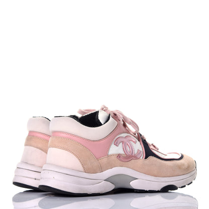 Chanel Nylon Lambskin Suede Calfskin CC Sneakers 38 Pink White Black 4 of 8