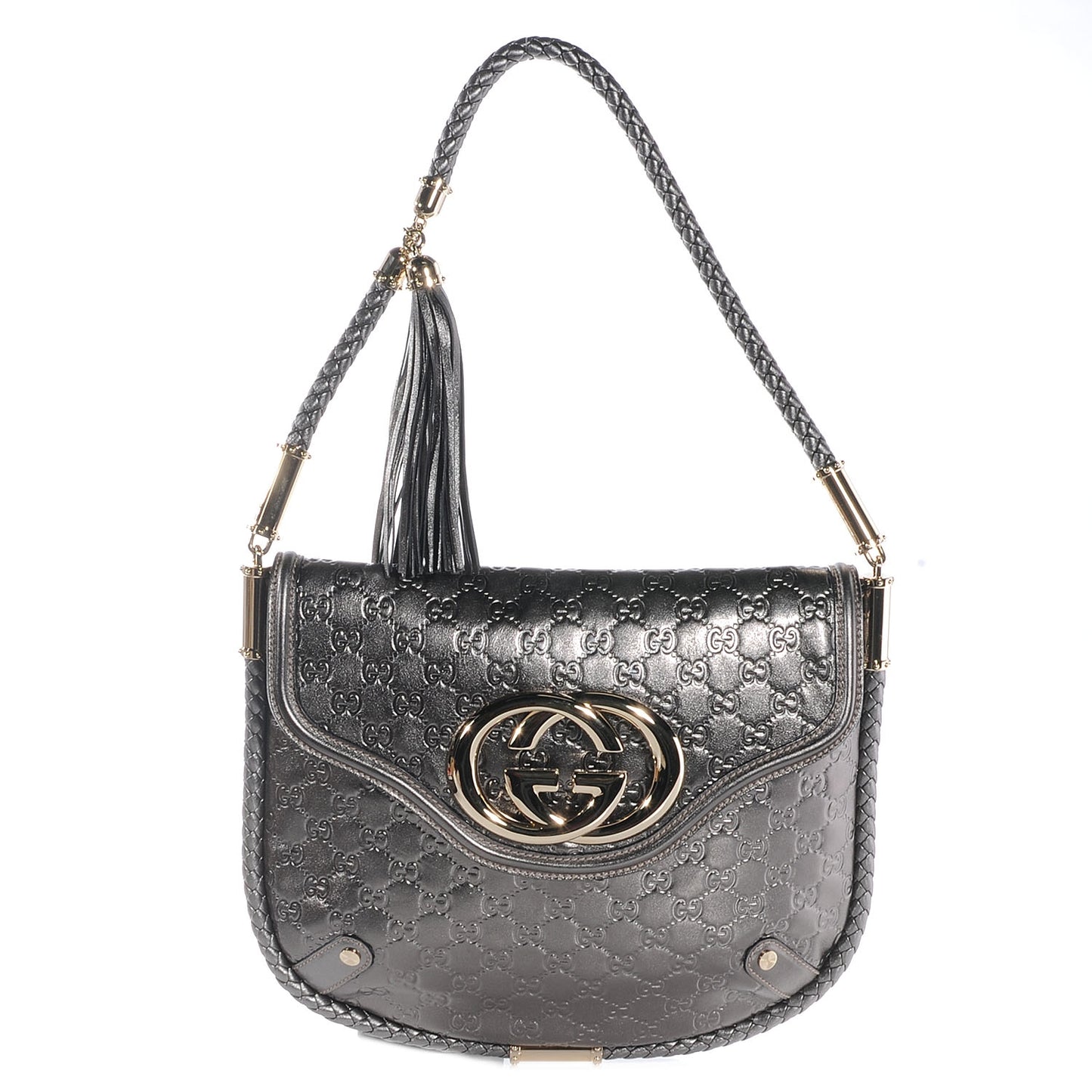 Guccissima Britt Tassel Shoulder Bag Gunmetal