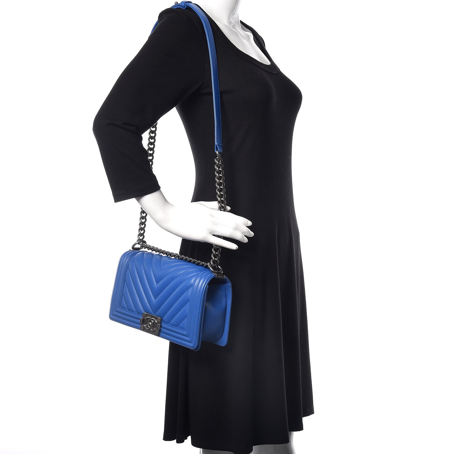 Chanel Lambskin Chevron Quilted Medium Boy Flap Blue 2 of 9