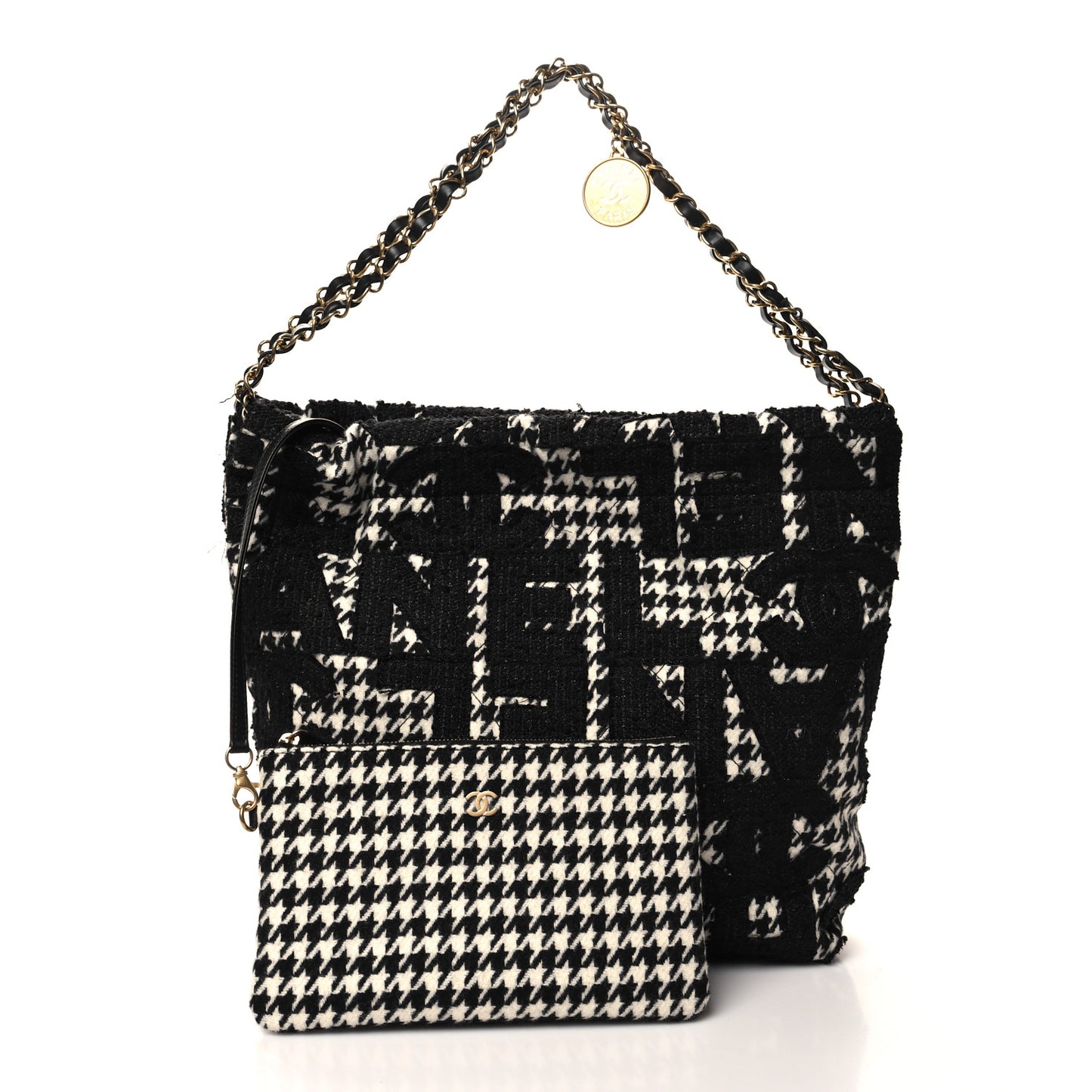Tweed Houndstooth Quilted Chanel 22 Black Ecru