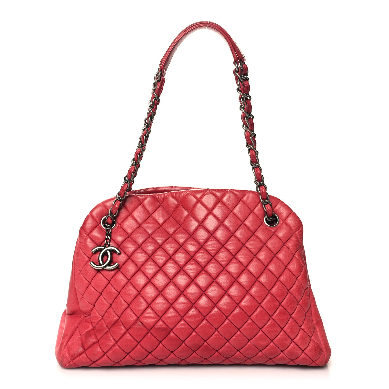 Chanel Iridescent Calfskin Quilted Large Just Mademoiselle Bowling Bag Red 1 of 17