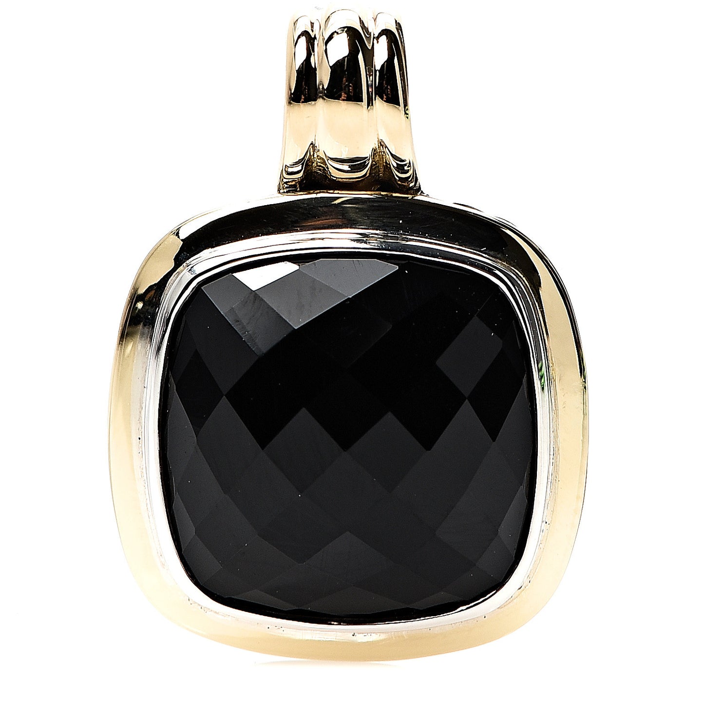Sterling Silver 18K Yellow Gold Black Onyx 14mm Albion Enhancer Pendant