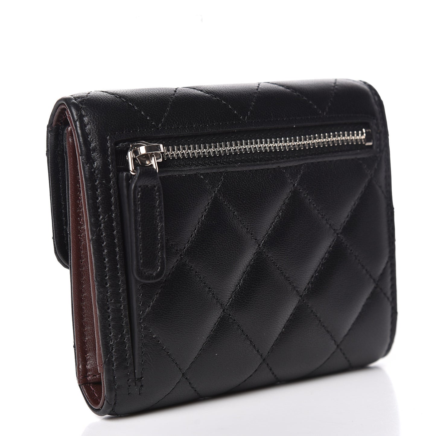 Lambskin Quilted Compact Flap Wallet Black