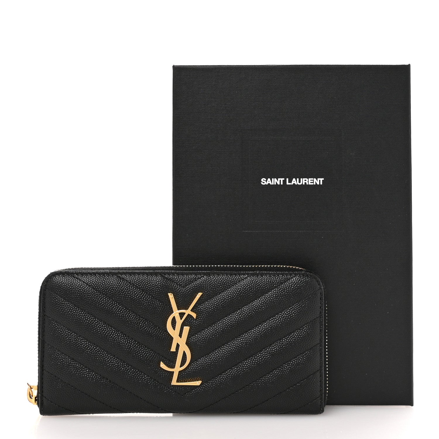 Saint Laurent Grain De Poudre Matelasse Chevron Monogram Zip Around Wallet Black 9 of 9
