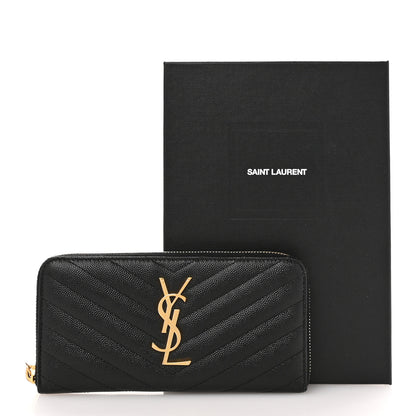 Saint Laurent Grain De Poudre Matelasse Chevron Monogram Zip Around Wallet Black 9 of 9