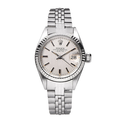 Rolex Stainless Steel 18K White Gold 26mm Oyster Perpetual Date Watch Silver 6917 1 of 7