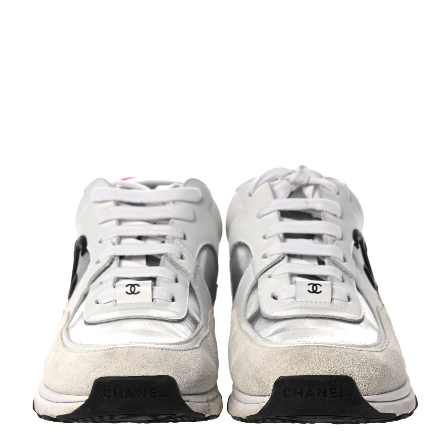 Calfskin Fabric Sneakers 40 White Silver Fluo Pink