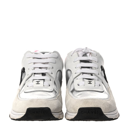 Chanel Calfskin Fabric Sneakers 40 White Silver Fluo Pink 2 of 12