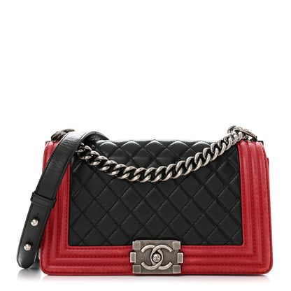 Chanel Lambskin Quilted Medium Boy Flap Black Red 1 of 10