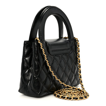 Chanel Shiny Aged Calfskin Quilted Nano Kelly Shopper Black 3 of 10