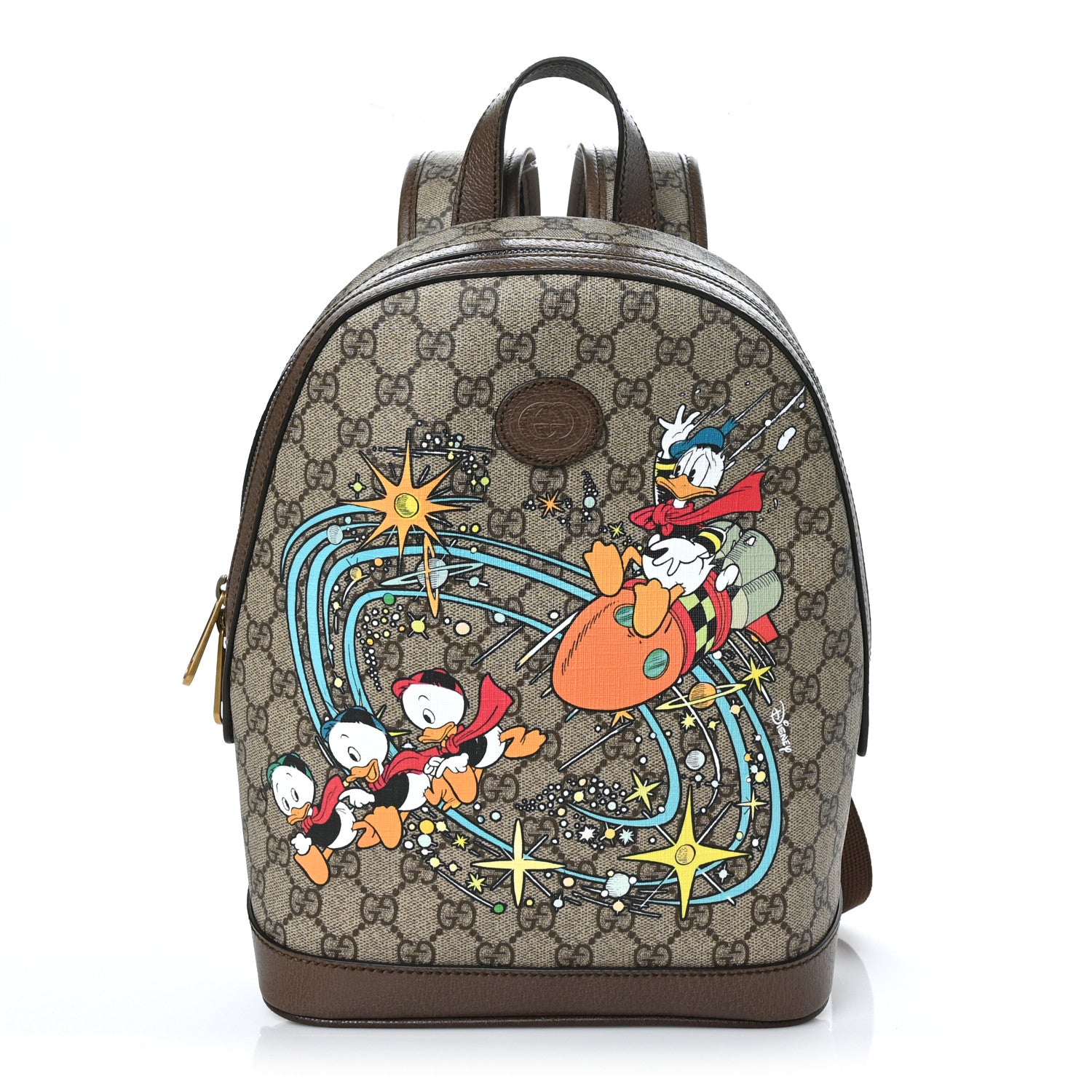 Gucci X DISNEY GG Supreme Monogram Donald Duck Small Interlocking G Dome Backpack Beige Multicolor New Acero 1 of 9