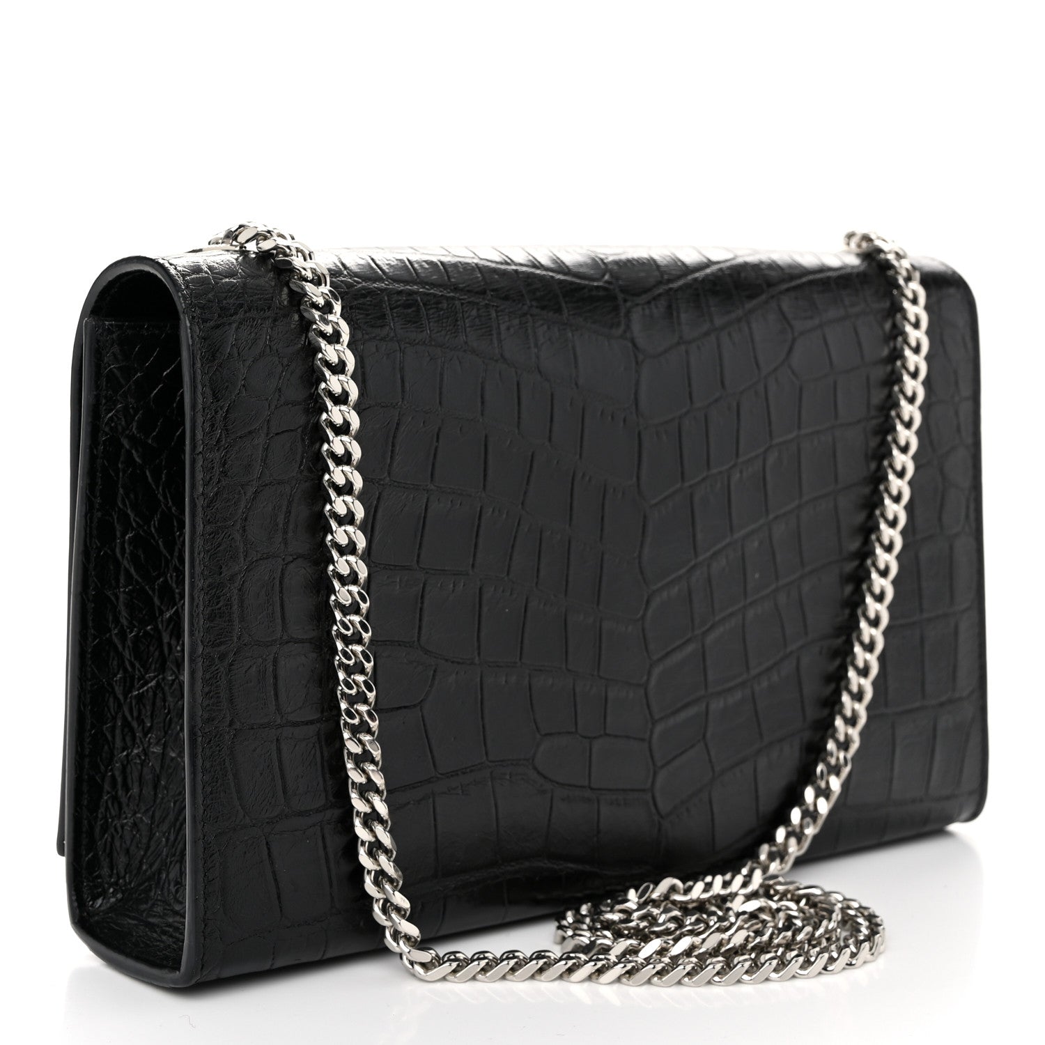 Saint Laurent Calfskin Crocodile Embossed Medium Classic Monogram Kate Tassel Satchel Black 3 of 9