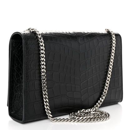 Saint Laurent Calfskin Crocodile Embossed Medium Classic Monogram Kate Tassel Satchel Black 3 of 9