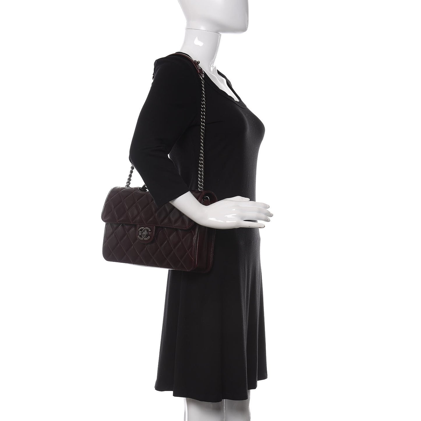 Calfskin Quilted Large Perfect Edge Flap Bordeaux
