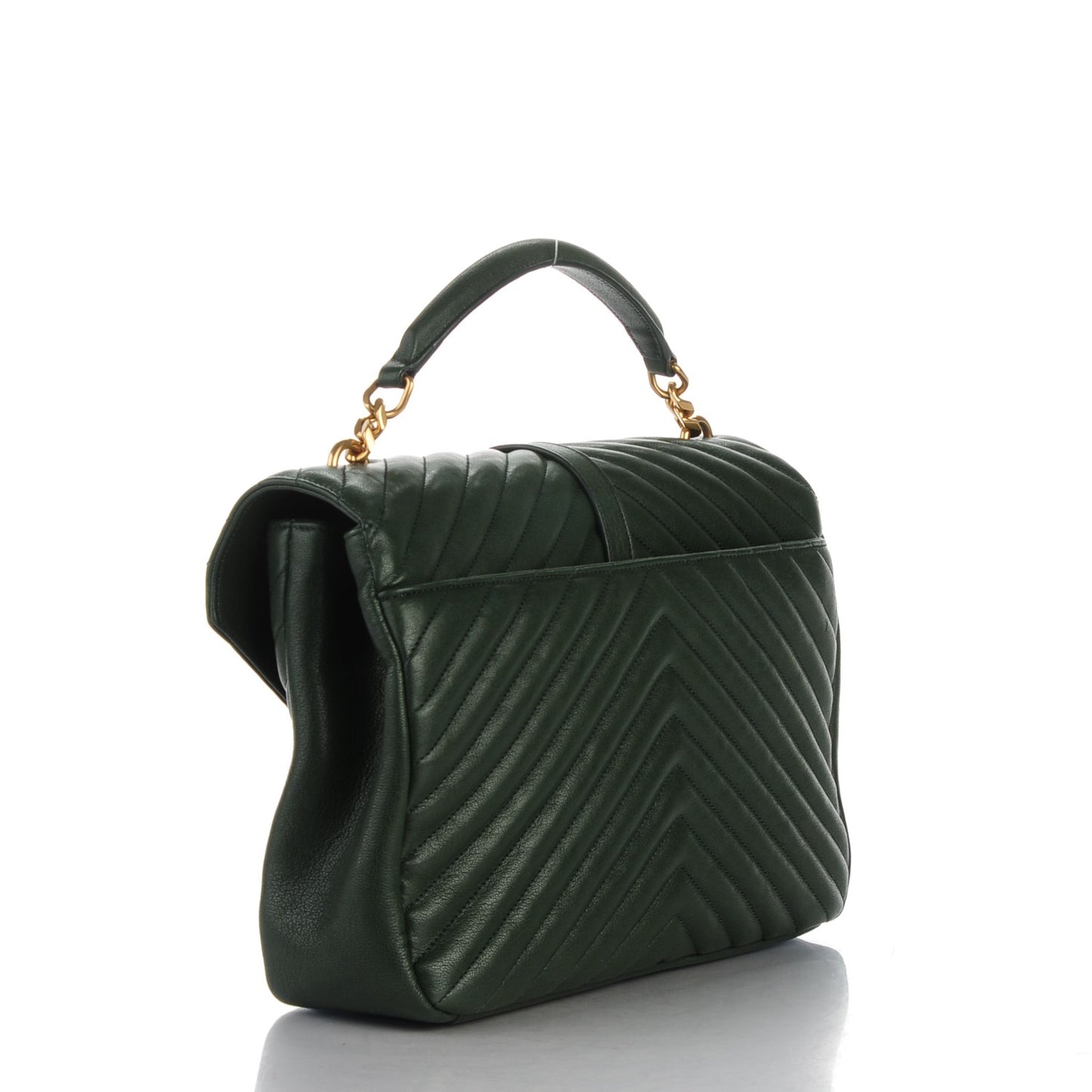 Sheepskin Matelasse Chevron Monogram Large College Satchel Dark Green